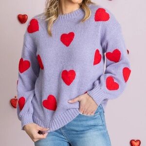 Staccato Purple Sweater with Red Heart Patches
